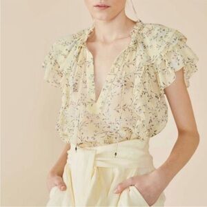Ulla Johnson Yellow Floral Ruffle Blouse